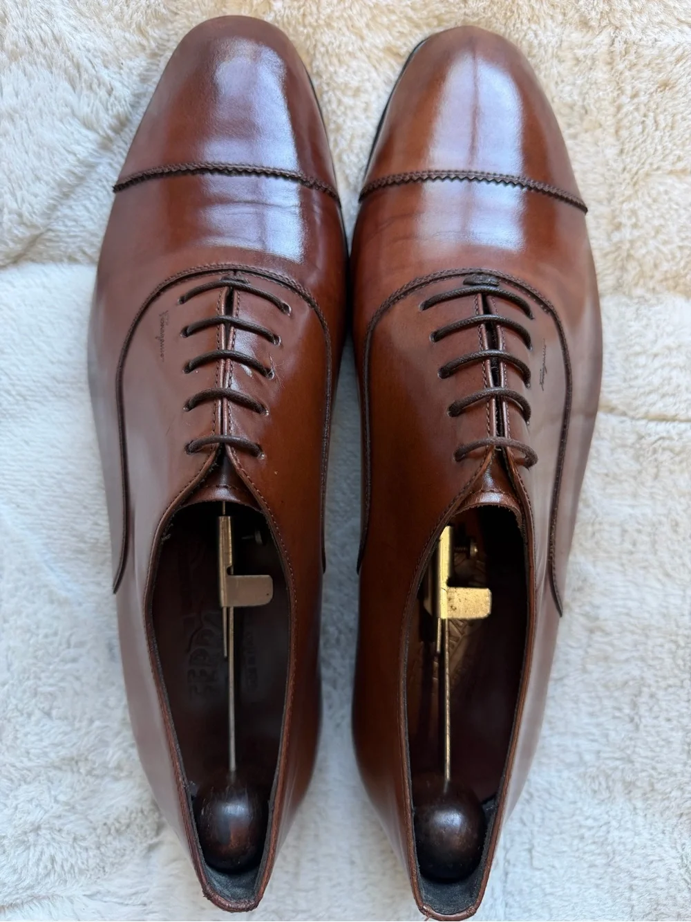 $895 Salvatore Ferragamo Brown Leather Cap-Toe Oxford Dress Shoes 9